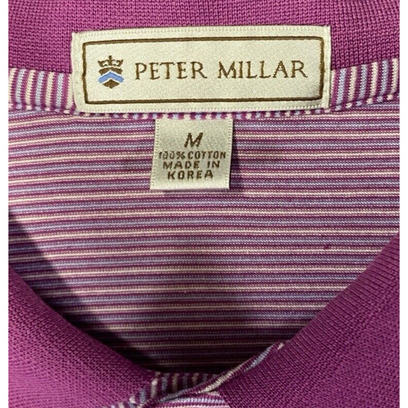 Peter Millar Polo Shirt Mens Medium Striped Light Purple Golf Preppy - Picture 5 of 12